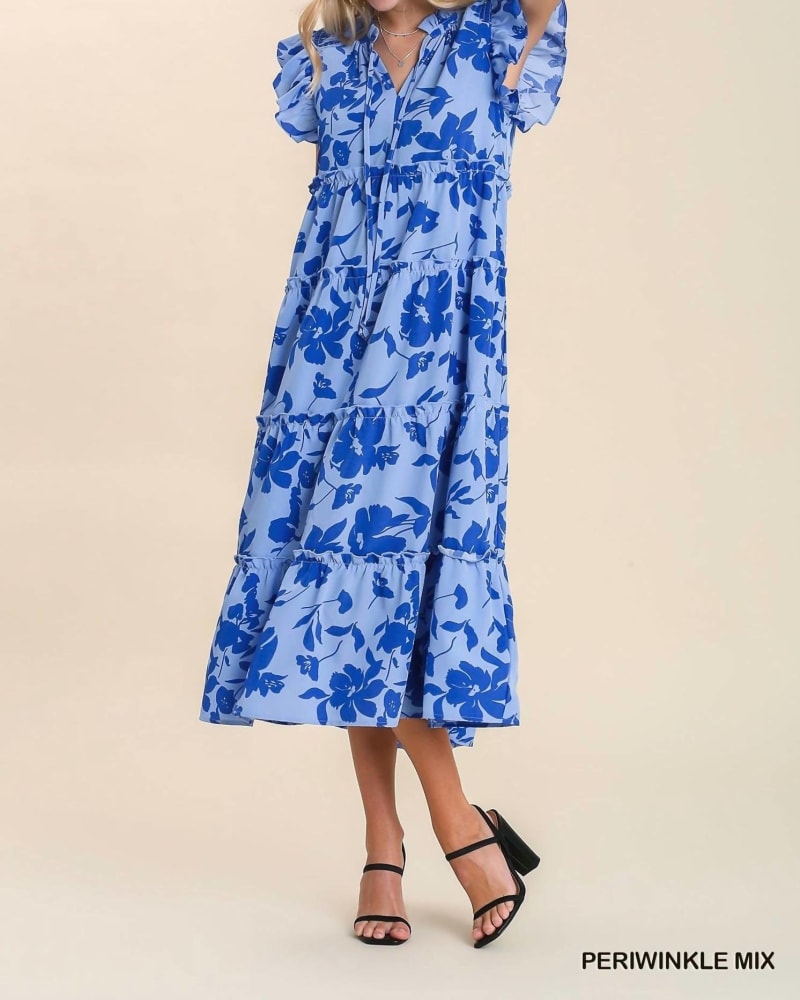Front of a model wearing a size Large What Are You Doing To Me Maxi In Periwinkle Mix in Periwinkle Mix by Umgee. | dia_product_style_image_id:346767